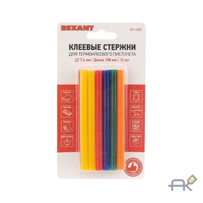 Клеевые стержни d7.4 мм. L100 мм. цветные (упак. 12 шт.) (блистер) REXANT  09-1020